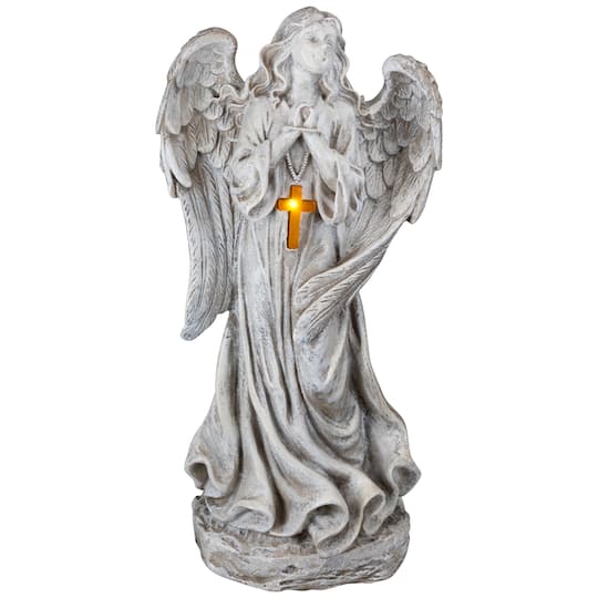 LED Solar Lighted Angel with Cross Garden Statue - 19"